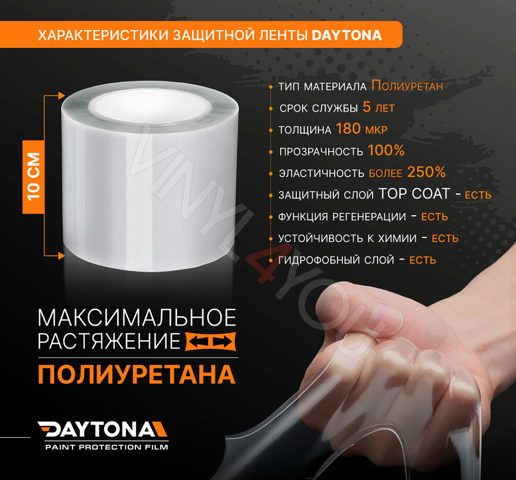 Полиуретановая защитная лента DAYTONA PPF S300 ширина 10см (длина 5 м)